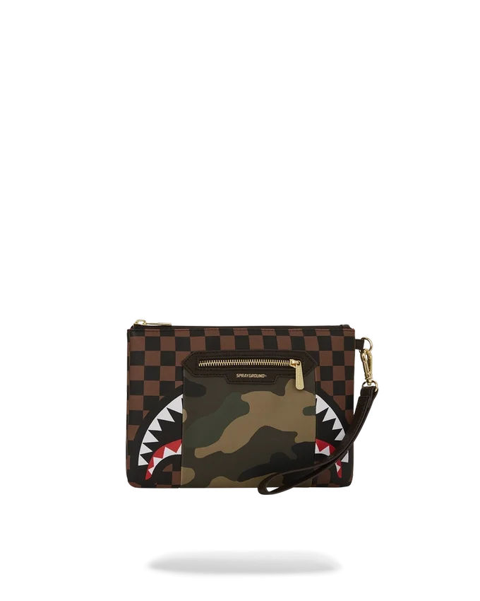 BUZUNAR EXTERIOR CU FERMOAR AURIU CLUTCH CROSSOVER „Sharks in Paris”