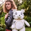 RUCSAC RIVIERA LE BLANC CU LANȚ AURIU ÎN FORMĂ DE URSULEȚ DE PLUȘ