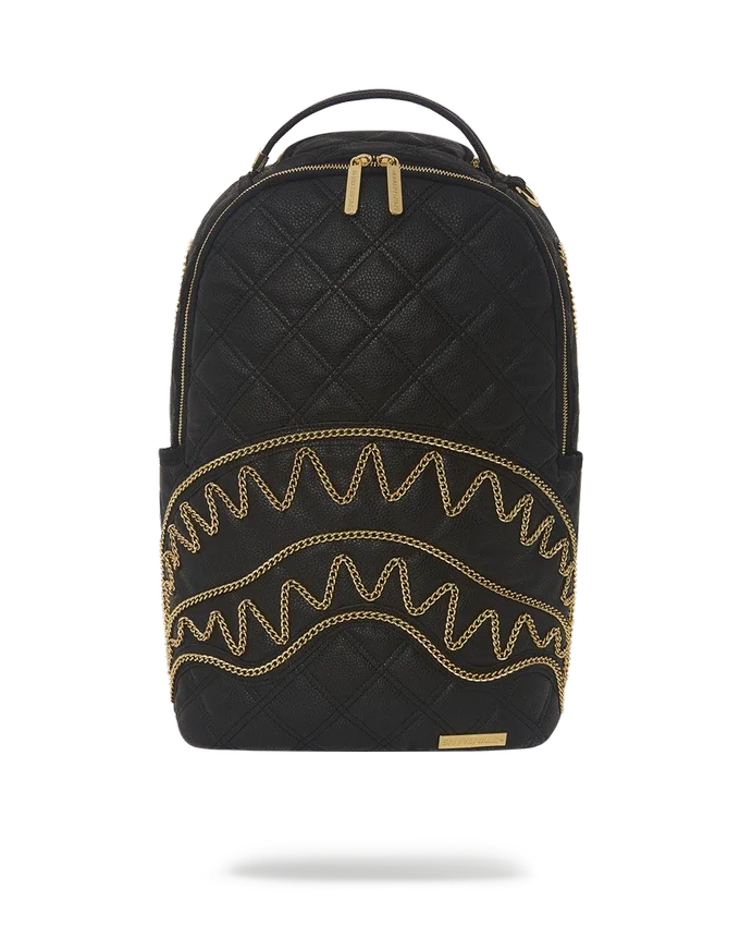RUCSACUL NOIR QUILT CU LANȚ AURIU ȘI MOTIV DE SHARK (DLXV)