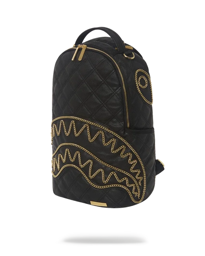 RUCSACUL NOIR QUILT CU LANȚ AURIU ȘI MOTIV DE SHARK (DLXV)