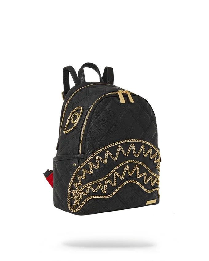 RUCSACUL NOIR QUILT CU LANȚ AURIU ȘI MOTIV DE SHARK SAVAGE