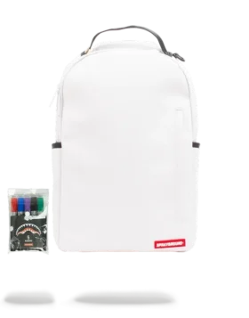 RUCSAKUL ALB SPRAYGROUND DIY (PIELE VEGANĂ ȘI CĂPTUȘEALĂ INTERIOARĂ PENTRU BANI) ȘI MARKERE INCLUSE